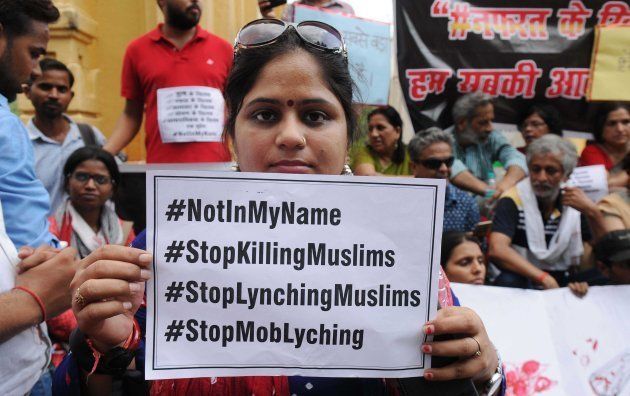 Many citizens hit the street in support of the campaign 'Not in My Name' against lynching of Muslim teenager Junaid at GPO, on June 28, 2017 in Lucknow, India.