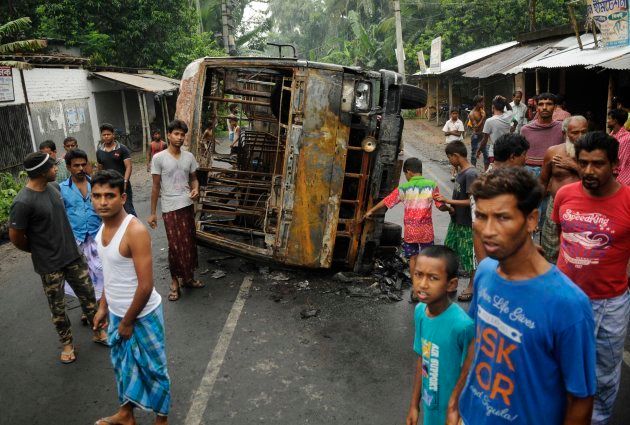 Vehicles torched in violence in Baduria after protests over an objectionable social media post on July 5, 2017 in North 24 Parganas, India.