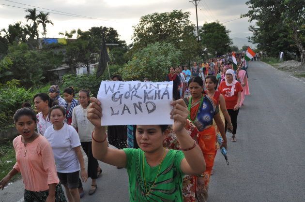 GJM Suppoters take out a rally to demand for Gorkhaland on July 15, 2017 in Milan More, India.
