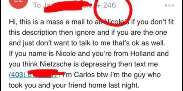 University of Calgary student Carlos Zetina emailed more than 200 Nicoles at his university to find a woman he met at a party.