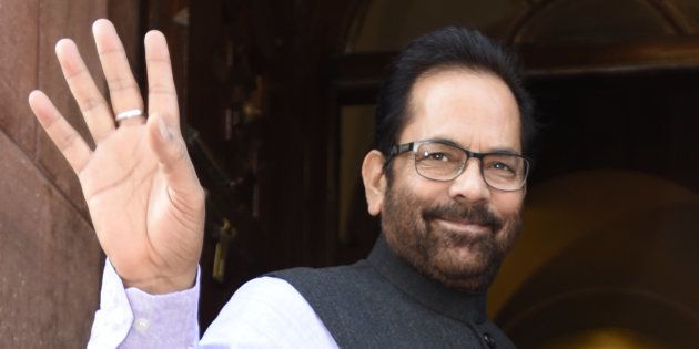 MOS Parliamentary Affairs Mukhtar Abbas Naqvi at Parliament during the opening of the Budget Session at Parliament on February 23, 2016 in New Delhi, India.