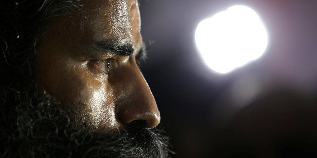 Ramdev talks to media after a news conference in New Delhi, India, May 4, 2017.