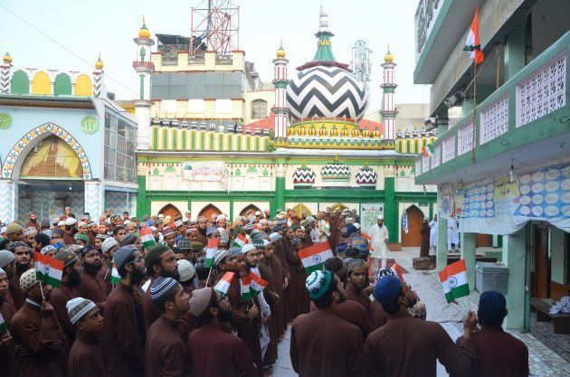 Madrasas students celebrate on the occasion of 71st Independence Day Celebrations, on August 15, 2017 in Bareilly, India.