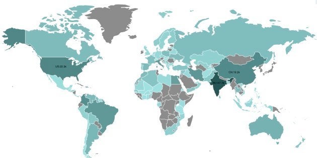 The darker the colour, the more number of infected devices.