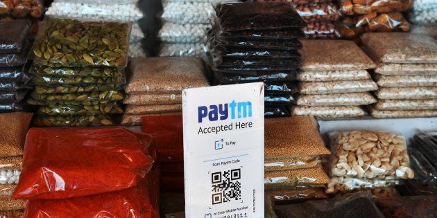 A sign for the PayTM online payment method, operated by One97 Communications Ltd