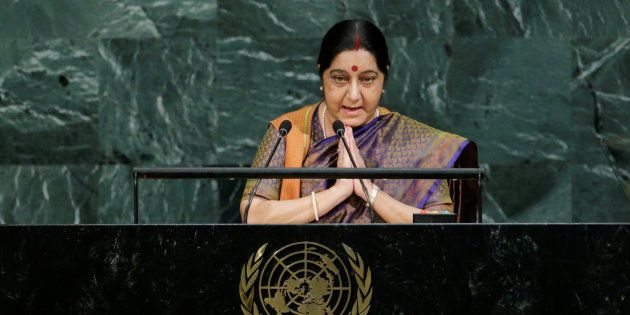 Indian External Affairs Minister Sushma Swaraj addresses the 72nd United Nations General Assembly at U.N. headquarters in New York, U.S., September 23, 2017. REUTERS/Eduardo Munoz