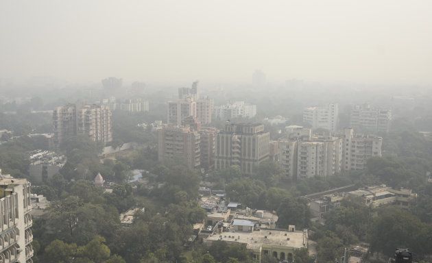 A top view of heavy air pollution on the day after Diwali in 2016.