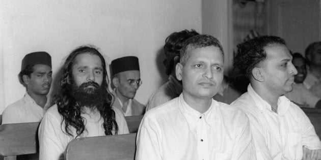 Photo taken during trial of the persons accuse of participation and complicity in Mahatma Gandhi's assassination in a Special Court in Red Fort, Delhi.