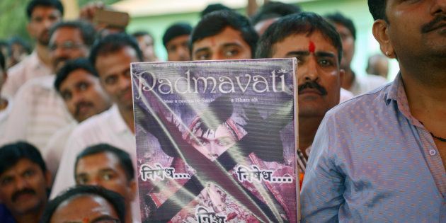 Members of the Rajput community take part in a protest against forthcoming Bollywood film 'Padmavati' in Mumbai on November 20, 2017.