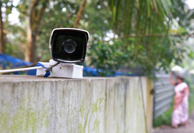 A CCTV camera, installed on the boundary wall of the house of K M Ashokan, father of 24-year-old Akhila, who converted to Islam in 2016 and took a new name, Hadiya, is pictured at Vaikom in the Kottayam district of Kerala.