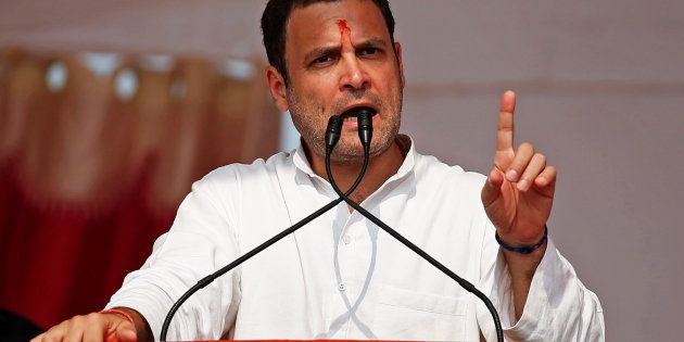 Rahul Gandhi, Vice-President of India's main opposition Congress Party, addresses his supporters during an election campaign meeting ahead of the second phase of Gujarat state assembly elections, in Dakor.