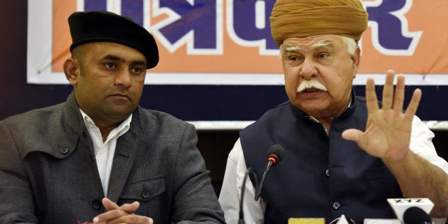 Founder of the Rajputana Karni Sena Lokendra Singh Kalvi (R) and its president Mahipal Singh Makrana (L).