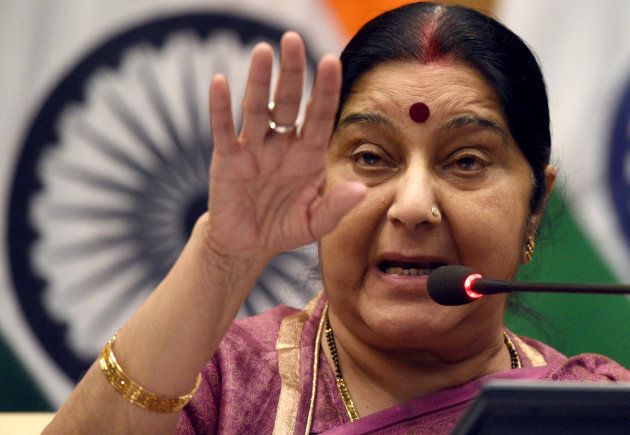 Minister of External Affairs Sushma Swaraj addresses a press conference on the issue of 39 Indians killed by ISIS.