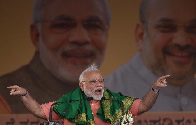 Prime Minister Narendra Modi addressing Farmer's Convention in Davangere on on February 27, 2018.