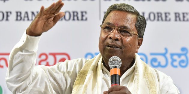 BENGALURU, INDIA - MAY 6: Karnataka Chief Minister Siddaramaiah during a press conference at the Press Club, on May 6, 2018 in Bengaluru, India. Siddaramaiah mocked the Karnataka BJP, saying it solely depended on the prime minister as regards the May 12 state Assembly polls as it had no leader with a 'face value'. (Photo by Arijit Sen/Hindustan Times via Getty Images)
