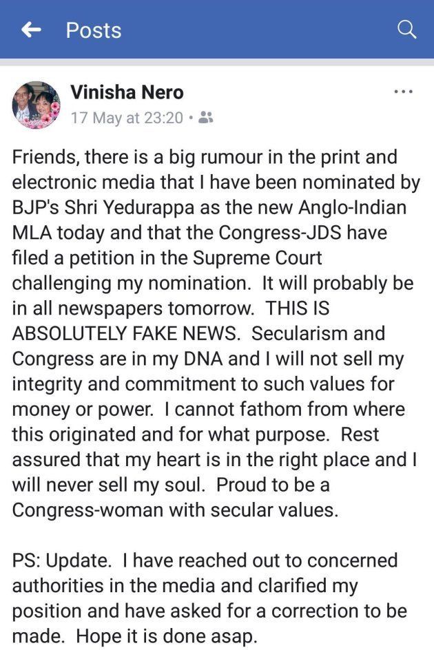 Vinisha Nero clarified her position on social media.