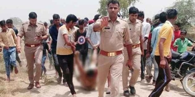 Qasim's body being dragged after he was beaten in Hapur on June 18.