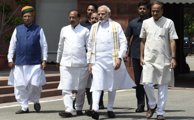 PM Narendra Modi arrives to address the media ahead of the Monsoon Session on July 18, 2018.