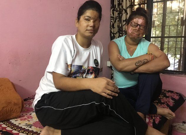 (From left) Farah Khan and Anshu Rajput, acid attack survivors, in Lucknow.