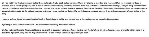 Screenshot of the email that complainant sent to Brigadier AS Randhawa.