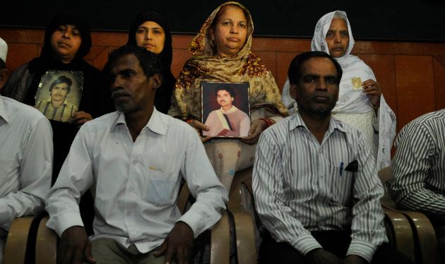 Family members of the victims of the 1987 Hashimpura massacre during a press conference in March, 2015 in New Delhi.