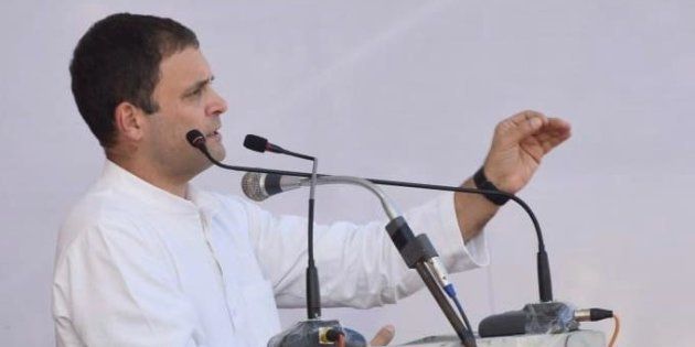 Rahul Gandhi addressing a rally in Chhattisgarh.