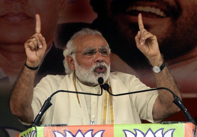 Prime Minister Narendra Modi addresses during a public rally for election campaign at Asansol, on April 7, 2016 in Kolkata, West Bengal.
