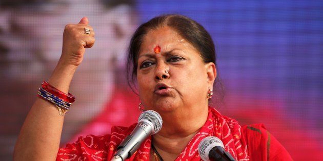 Rajasthan Chief Minister Vasundhara Raje speaks during an election rally on 4 December.