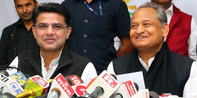 Rajasthan Congress President Sachin Pilot (left) with former chief minister Ashok Gehlot.