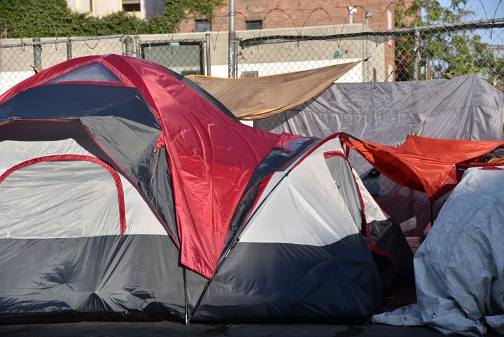 The man's tent was set on fire in a busy shopping district (file picture) 
