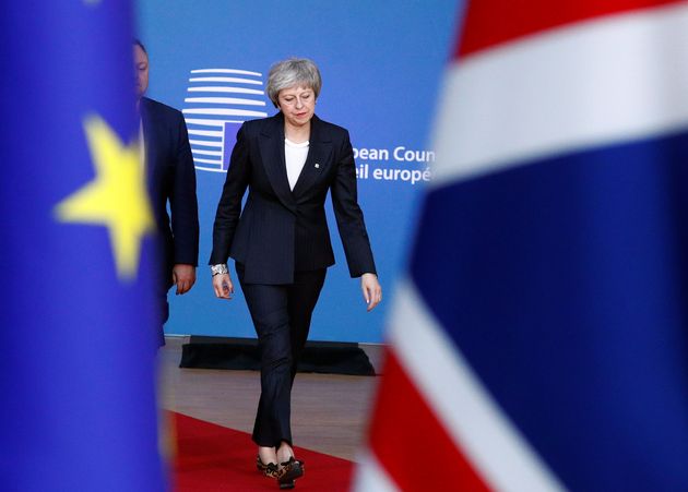 Embattled prime minister Theresa May arrives at the European Council summit in Brussels.