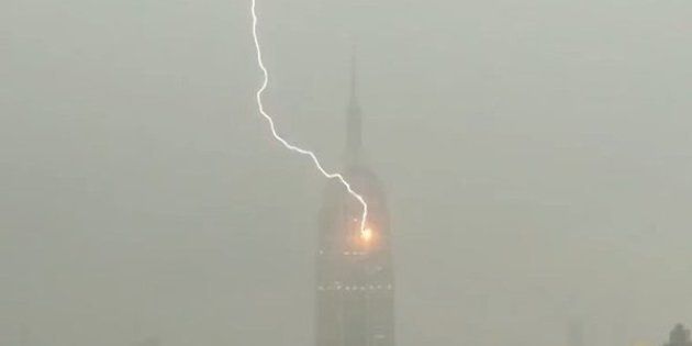 Empire State Building gets struck by lightning.