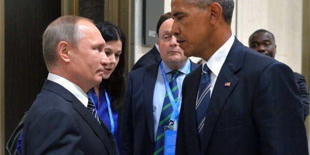 The photo of Russian President Vladimir Putin, left, meeting U.S. President Barack Obama on the sidelines of the G20 summit in China on Monday that's become a viral sensation.