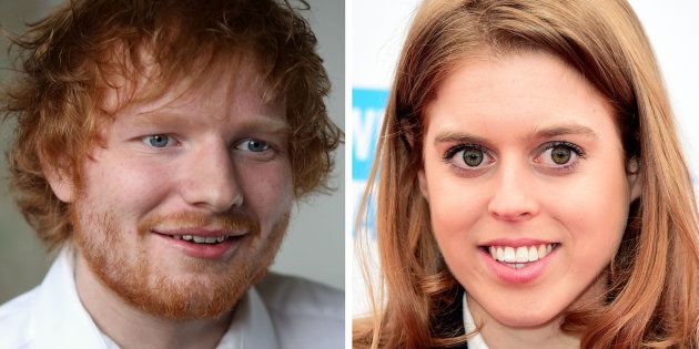 File photos of Princess Beatrice and Ed Sheeran as the Royal accidentally cut singer Ed Sheeran's face with a sword during a party prank which involved her pretending to "knight" James Blunt, according to reports.