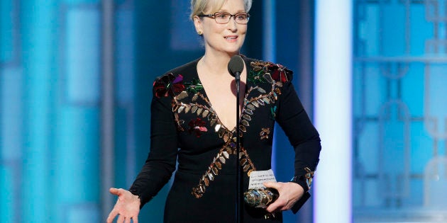 BEVERLY HILLS, CA - JANUARY 08: In this handout photo provided by NBCUniversal, Meryl Streep accepts Cecil B. DeMille Award during the 74th Annual Golden Globe Awards at The Beverly Hilton Hotel on January 8, 2017 in Beverly Hills, California. (Photo by Paul Drinkwater/NBCUniversal via Getty Images)