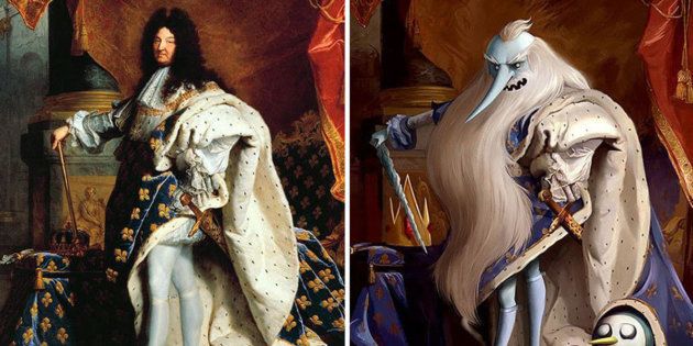 “Portrait of Louis XIV” by Hyacinthe Rigaud reimagined with Ice King from “Adventure Time.”