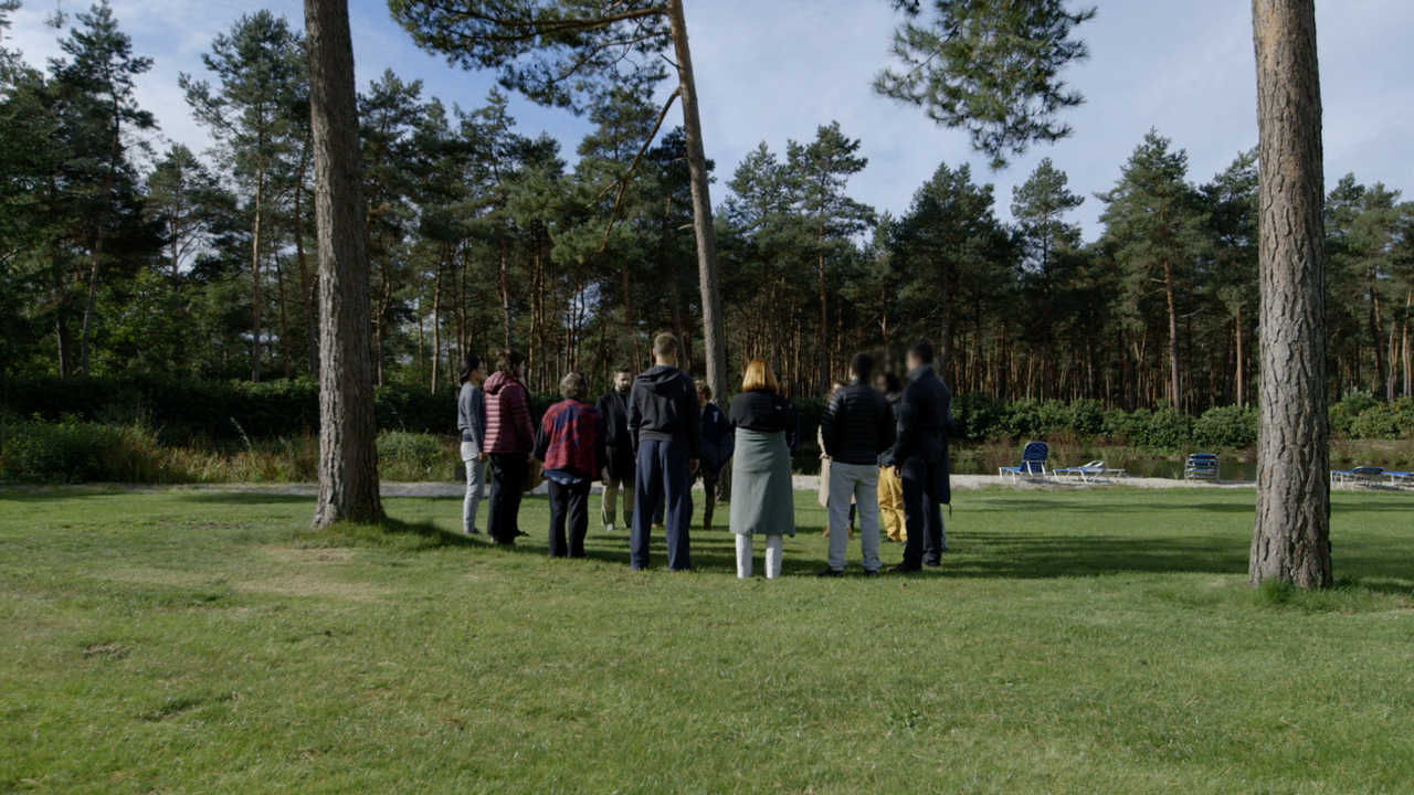 The group takes part in integration exercises after the psychedelic ceremony.