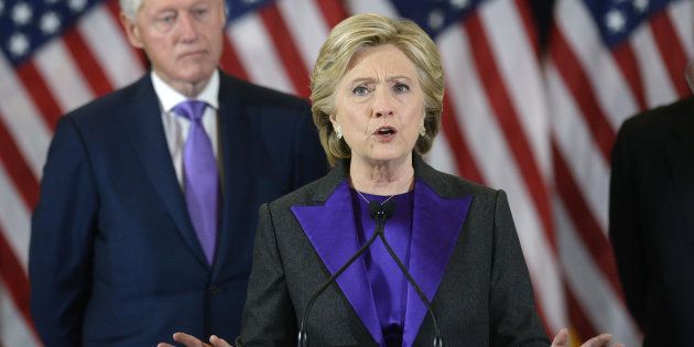 Hillary Clinton, former 2016 Democratic presidential nominee, speaks at the New Yorker Hotel in New York, U.S., on Wednesday, Nov. 9, 2016. In the hours after Donald Trump's election as the 45th president of the United States, Republicans in Congress claimed a mandate for their agenda to revamp financial rules and replace Obamacare, and Clinton urged her supporters to give him a chance to govern. Photographer: Olivier Douliery/Pool via Bloomberg via Getty Images