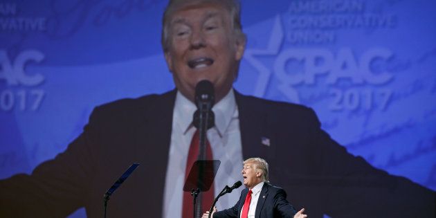 OXON HILL, MD - FEBRUARY 24: President Donald Trump addresses the crowd during CPAC at the Gaylord National Resort & Convention Center on February 24, 2017 in Oxon Hill, Md. (Photo by Ricky Carioti/The Washington Post via Getty Images)
