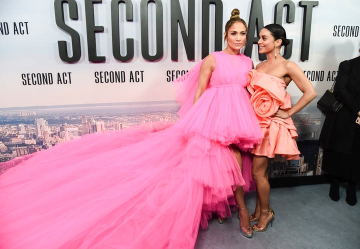 Jennifer Lopez with Vanessa Hudgens at the premiere of "Second Act." 