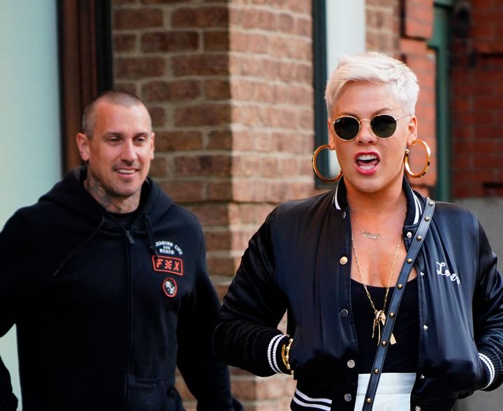 Carey Hart and Pink step out together in New York City in April. 