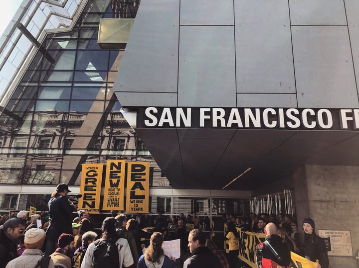 The Sunrise Movement demonstration in San Francisco, where protestors called for a Green New Deal. 