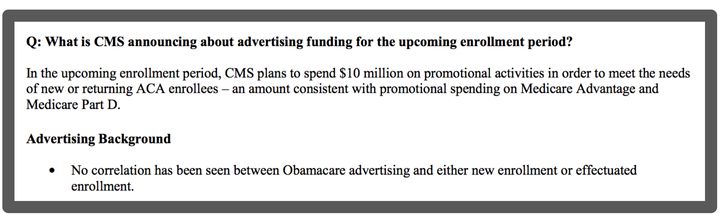 Fact sheet for reporters from the Department of Health and Human Services, distributed in August, 2017, with announcement of the Trump administration's 90 percent cut to advertising.