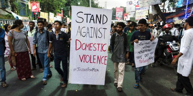 KOLKATA - 2016/10/17: A protest by the students of Jadavpur University against domestic violence on women in front of the main campus. A few days ago, Mita Mondal, an alumnus of the university, died allegedly due to domestic violence. (Photo by Debsuddha Banerjee/Pacific Press/LightRocket via Getty Images)