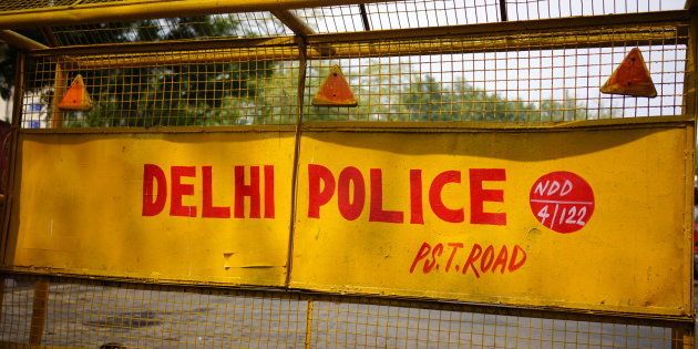 Delhi Police Road Barrier, New Delhi, India