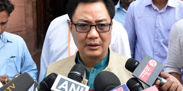 Kiren Rijiju, Union Minister of State for Home Affairs, talking to media personnel on August 5, 2016 in New Delhi. (Photo by Vipin Kumar/Hindustan Times via Getty Images)