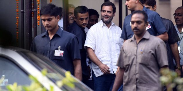 Congress Vice President Rahul Gandhi leaves Mandir Marg Police Station on November 2, 2016 in New Delhi, India.