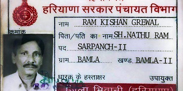 Identity card of 70-year-old ex-serviceman Ram Kishan Grewal who allegedly committed suicide over One Rank, One Pension scheme in New Delhi.
