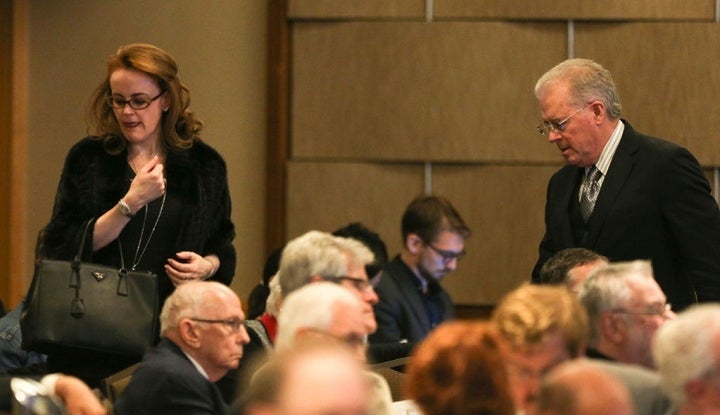 <p>Billionaires Robert Mercer and his daughter Rebekah attend a conference on climate change hosted by The Heartland Institute in 2017. </p>