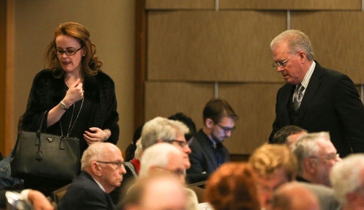 Billionaires Robert Mercer and his daughter Rebekah attend a conference on climate change hosted by The Heartland Institute in 2017. 